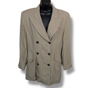 Vintage Size 10 DKNY Blazer Jacket Womens Beige Black Pinstriped